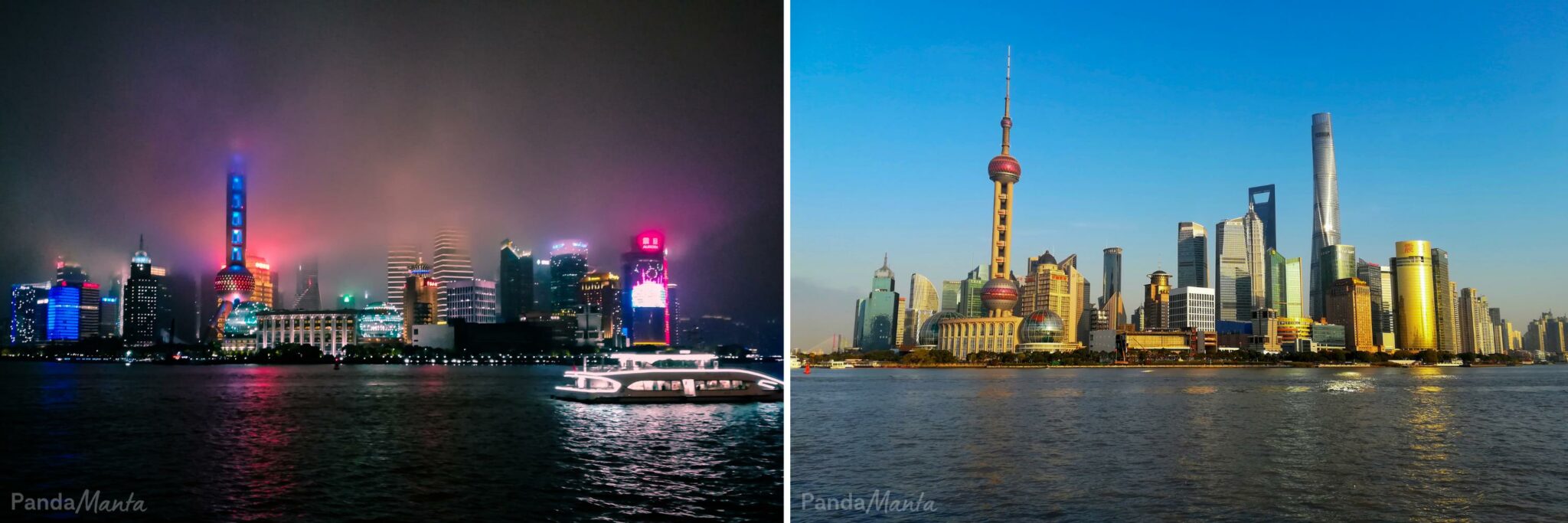 Vue depuis le Bund à Shangai de jour et de nuit - Chine