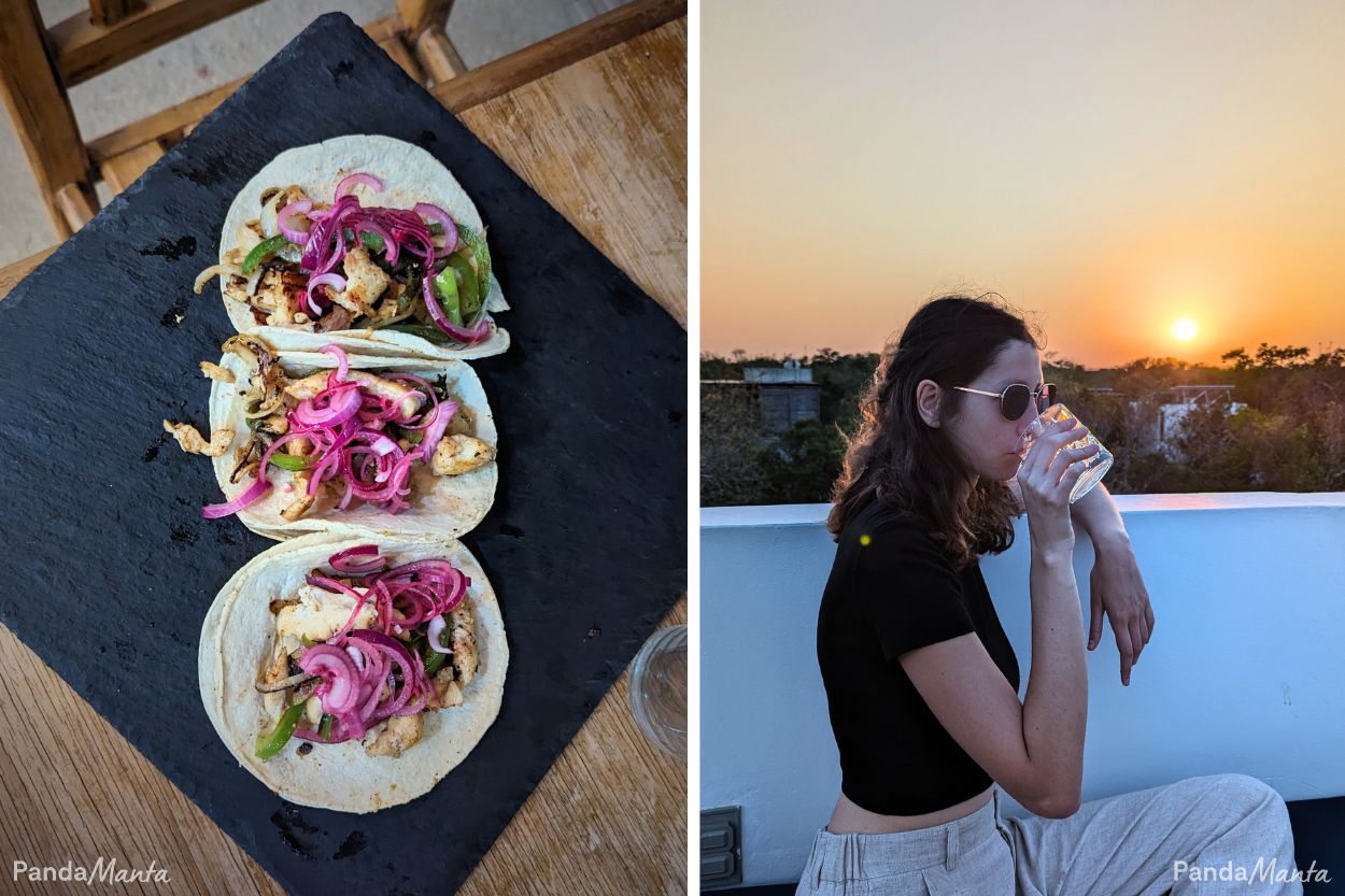 Tacos d'Alma Dulce et verre en rooftop à Tulum