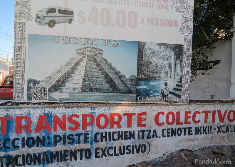 Arrêt de colectivo pour se rendre à Chichen Itza au Mexique